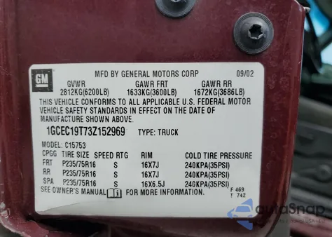 2003 Chevrolet Silverado C1500 из США, поврежденный, VIN 1GCEC19T73Z152969